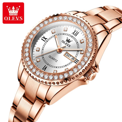 OLEVS Couple Watch Luxury Top Original Quartz Watches Stainless Steel Lover's Wristwatch for Men Women Green Water Ghost Series
