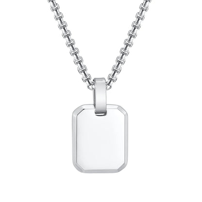 Engrave Square Necklace Personalized Tag ID Pendant, Stainless Steel Gold Plated Jewelry for Women Men Girl Christmas Birthday