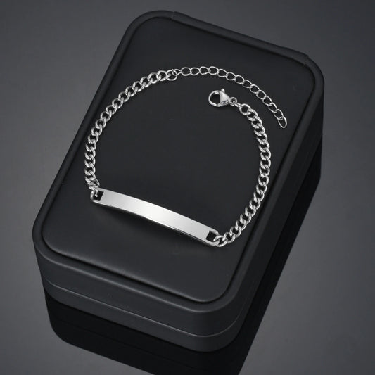 Stainless Steel Engrave Name Bracelet For Men Personalized  Nameplate Date DIY Bracelets For Male Boy Jewelry Birthday Gift