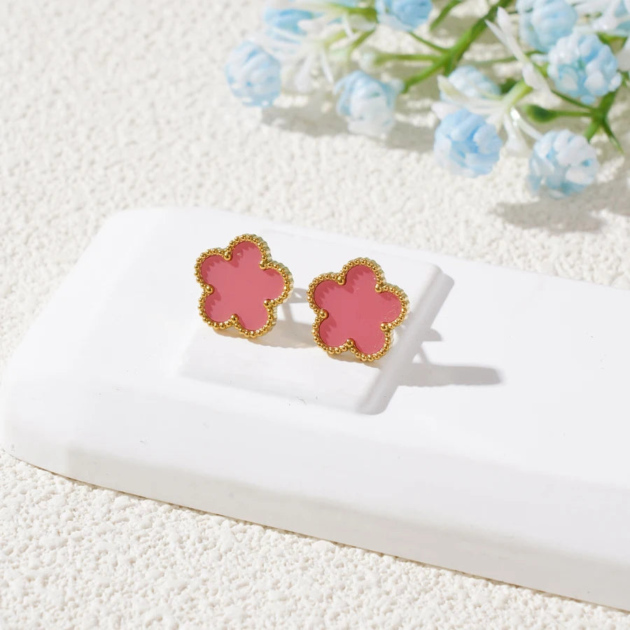 Stainless Steel Bracelet Double Sided Five Leaf Petals Flower Gold Plated Clover Women Fashion Jewelry