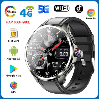 5G/4G All-Network Smart Watch 1.95 inch AMOLED 2100mah Battery 8GB+128GB RAM 900W Camera GPS WIFI Google APP Download Smartwatch