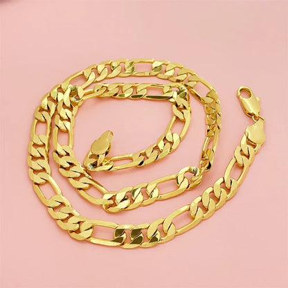 Luxury 24K 9999 Pure Gold real gold 10MM three than a men's and women's geometric necklace