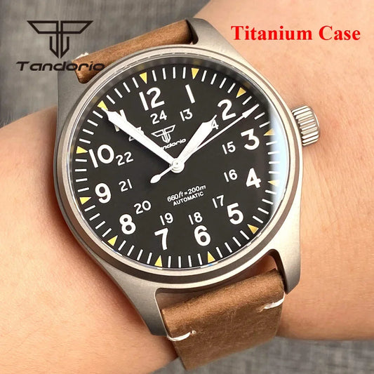 Tandorio Titanium Ultralight Dive 39mm Men's Pilot Watch Automatic Miyota 8215/PT5000 Movt AR Sapphire 20BAR Waterproof Luminous