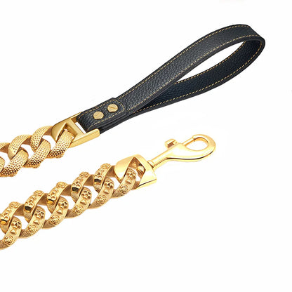 Large Dog Leash 32MM Gold Silver Stainless Steel Pet Leash Fashionable Mysterious Skull Chain Sturdy High-end Dog Product