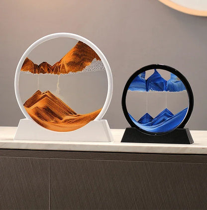 Sandscape Moving Sand Art Picture Round Glass Deep Sea Quicksand Craft Home Decor Gift 3D Liquid Hourglass Flowing Sand Painting
