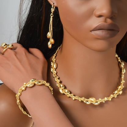 Pearl Pendant 4pcs Jewelry Set – Necklace, Bracelet, Earrings & Ring