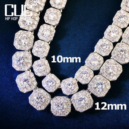CUC 12mm Square Clustered Chain Necklace For Women Men HipHop Link Choker Iced Out Zirconia Gold Color Fashion Rock Jewelry