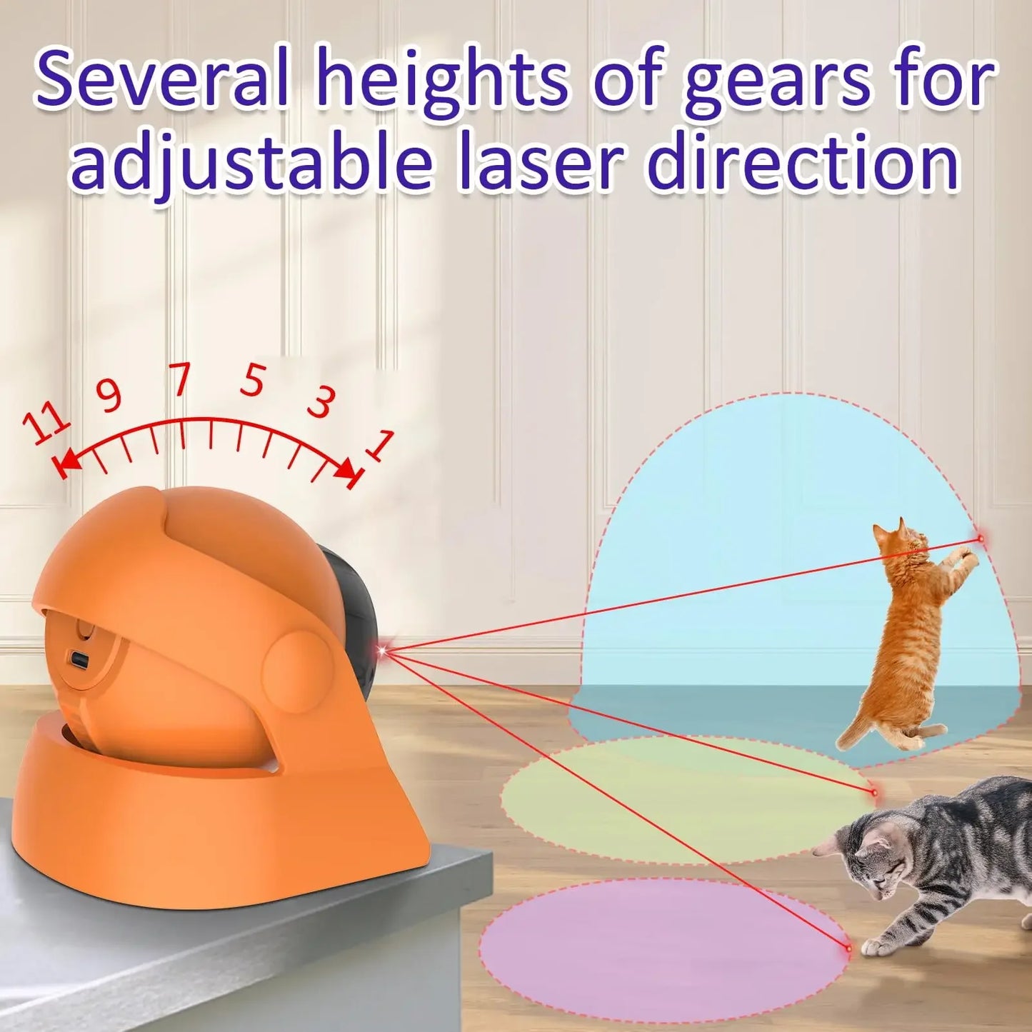 Cat Laser Toys Motion Acticated Responsive Interactions, Mix Fast & Slow Laser Game Multi-Angle Adjustable Rechargeable Pet Toys