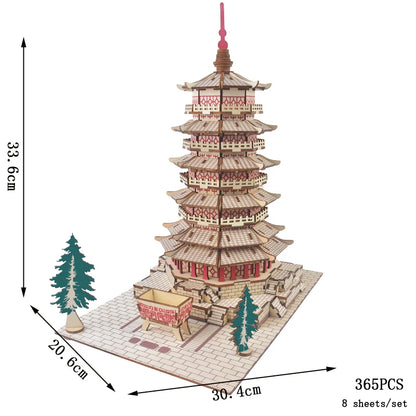 DIY 3D Jigsaw Leifeng Pagoda Wooden Puzzle Wenchang Tower Building Model Game Assembly Constructor Toys For Children Gift