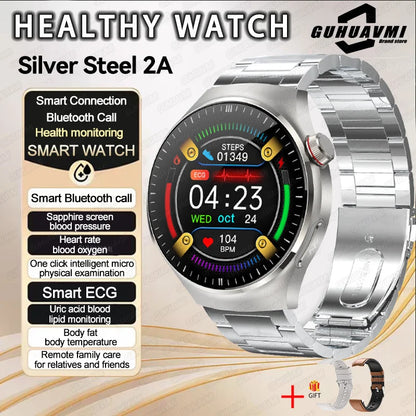 2025 New Men Health Expert Smart Watch Blood Pressure Blood Lipid Uric Acid ECG+PPG Body Temperature NFC HD Bluetooth Call Watch