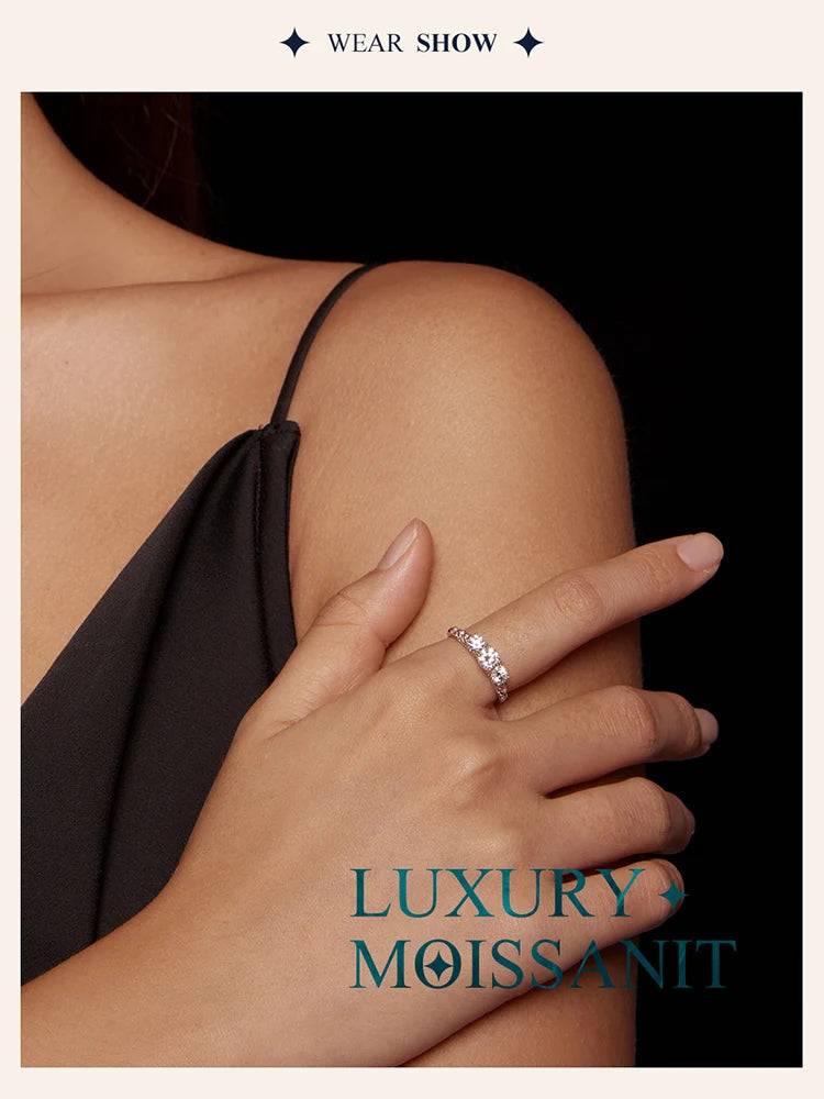 BAMOER 1.1CTTW Round Moissanite Ring for Women, White Gold Plated D Color VVS1 Lab Diamond 925 Sterling Silver Engagement Ring