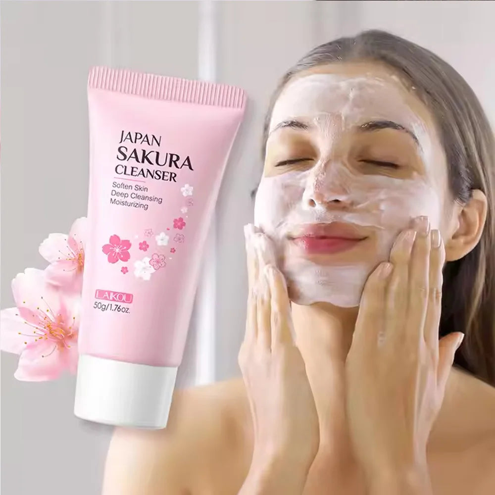 LAIKOU Sakura Cleanser Gentle Deep Cleaning Oil Control Moisturizing Shrink Pores Face Skin Care 50g Skin Cleanser All Skin Type