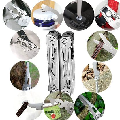 TRALOW Multi Functional Tool Pliers 28 in 1 Stainless Steel Foldable with Thread Cutter Knife Saw Screwdriver for Camping Repair