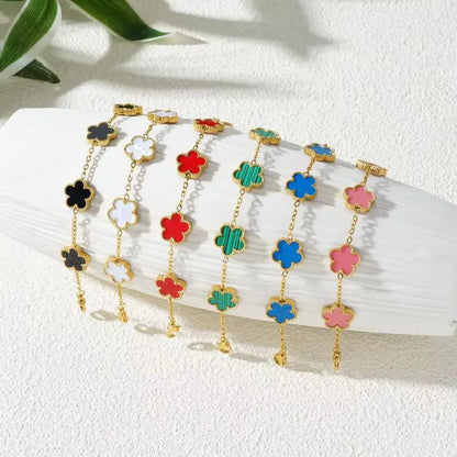 Stainless Steel Bracelet Double Sided Five Leaf Petals Flower Gold Plated Clover Women Fashion Jewelry