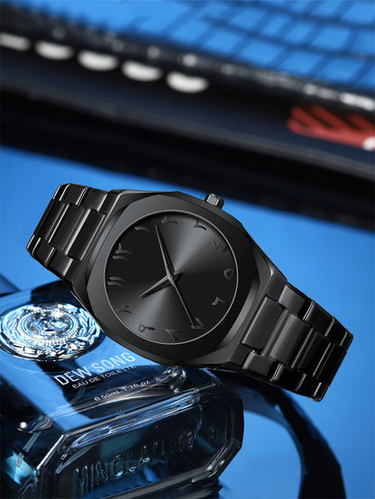 Modern minimalist personality creative all-black men's watch Arabic digital sports leisure alloy men's watch unique design watch