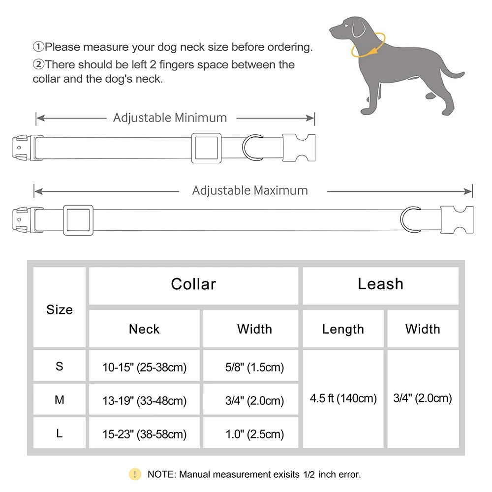 Personalized Dog Collar Leash Durable Nylon Leather Dog Buckle Collars Necklace Pet Walking Leash for Small Medium Dogs Pitbull