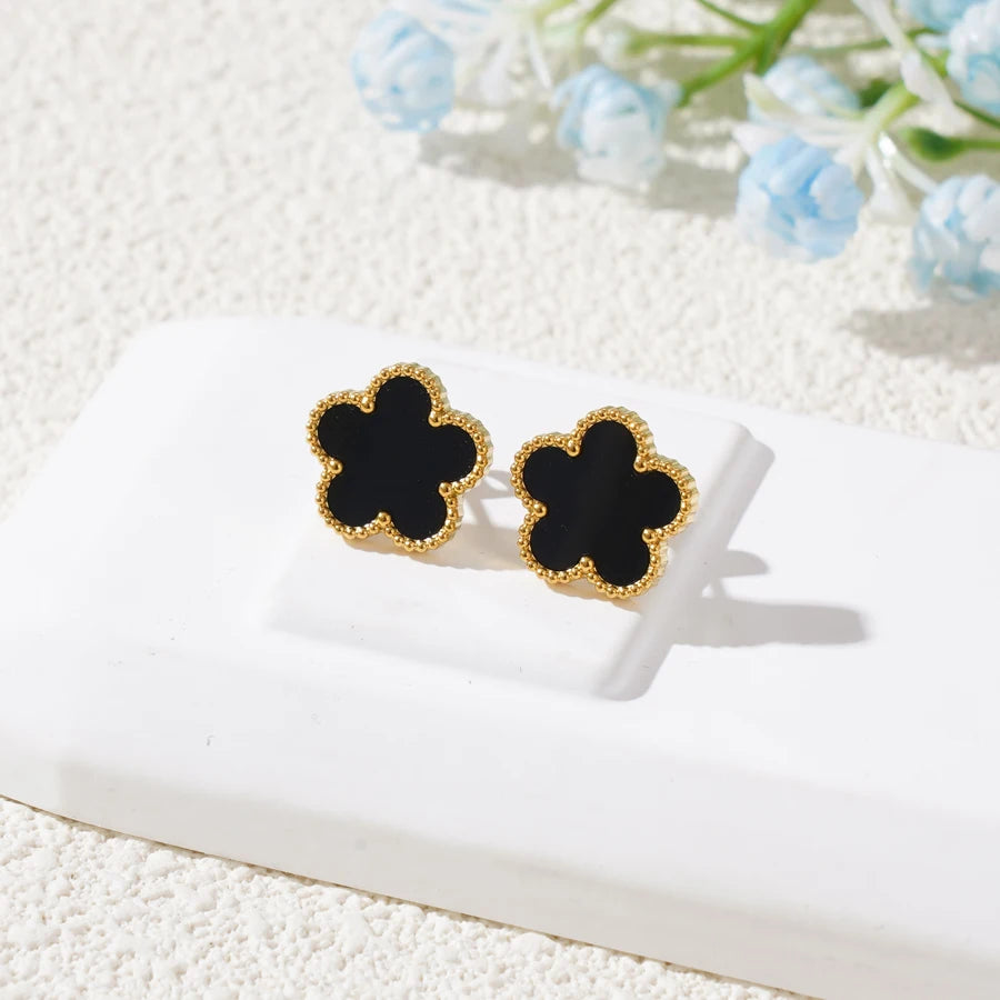 Stainless Steel Bracelet Double Sided Five Leaf Petals Flower Gold Plated Clover Women Fashion Jewelry