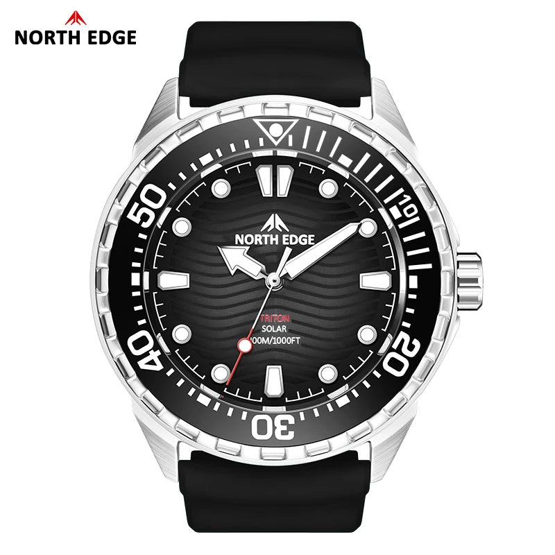 NORTH EDGE TRITON-TI Titanium Solar Diving Watch – 300M Waterproof, 180-Day Power Reserve