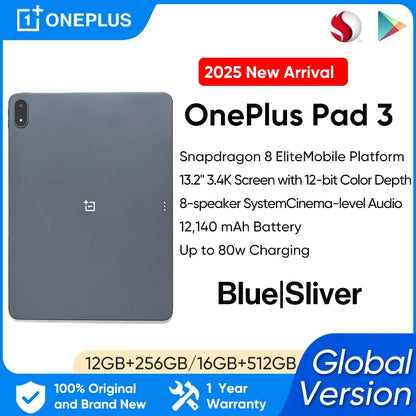 All New OnePlus Pad 3 Global Version Tablet Snapdragon 8 Elite 13.2" 144Hz Display 3.4K Resolution 8 Speakers Wi-Fi 7 Android 15