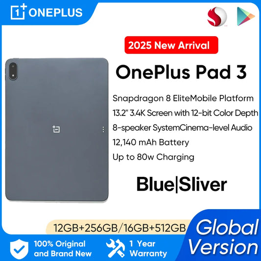 All New OnePlus Pad 3 Global Version Tablet Snapdragon 8 Elite 13.2" 144Hz Display 3.4K Resolution 8 Speakers Wi-Fi 7 Android 15