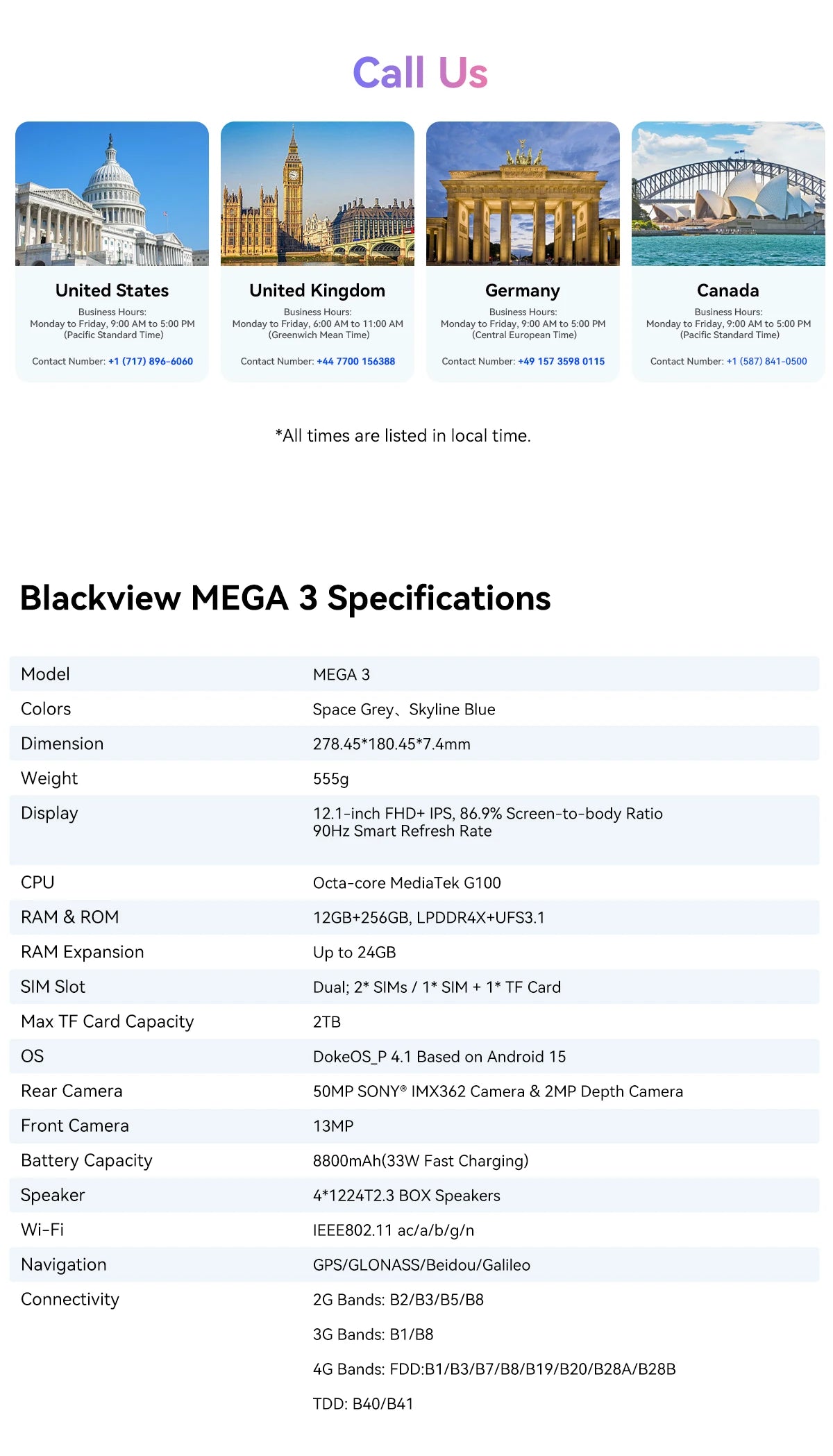Blackview MEGA 3 Tablet 12.1" 2.5K 90Hz Display Android 15 MediaTek G100 8800mAh 33W Fast Charging 50MP Camera 12GB 256GB Pad