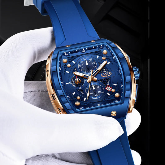 LIGE Top Brand Luxury Square Quartz Watches for Men Fashion Casual Sport 50M Waterproof Man Watch Auto Date Military Chronograph