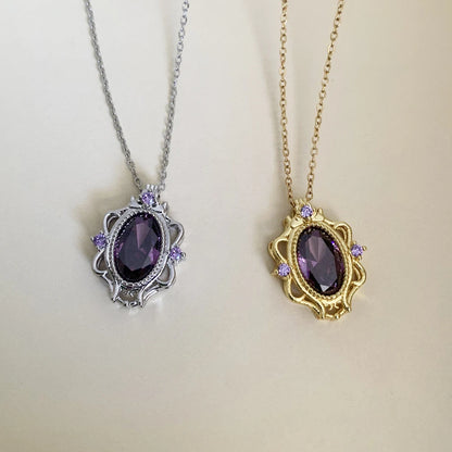 Sparkle Rapunzel Necklace For Women Girls Fashion Engagement Jewelry Accessorie Gift Purple Zircon Silver Plated Princess Choker