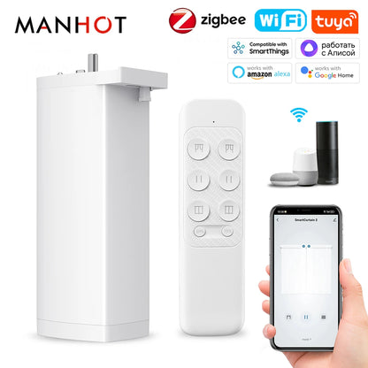 Tuya 155MM 4rd Smart Zigbee/WiFi Electric Shutter Curtain Motor Silent Motor with Remote APPVoice Control With Alexa Google Home