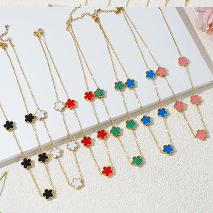 Stainless Steel Bracelet Double Sided Five Leaf Petals Flower Gold Plated Clover Women Fashion Jewelry