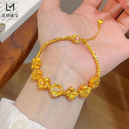 9999 24K real gold dot diamond brushed streamer bead bracelet with flowers blooming flowers and bracelets for girlfriend