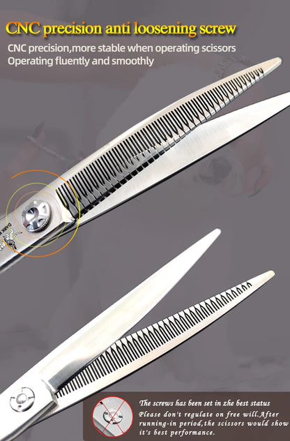 Professional pet scissors, pet beautician uses natural curved fishbone teeth scissors 440C, 7"dog hair trimming tool