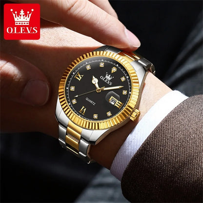 OLEVS Quartz Wristwatches Luxury Watch Business Waterproof Male Clock Luminous Date Stainless Steel Men Watch reloj hombre