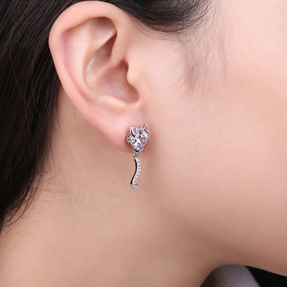 JewelryPalace New Arrival Love Cat Wagging Tail 4ct Round Gemstone 925 Sterling Silver Dangle Stud Earrings for Woman Girl Gift