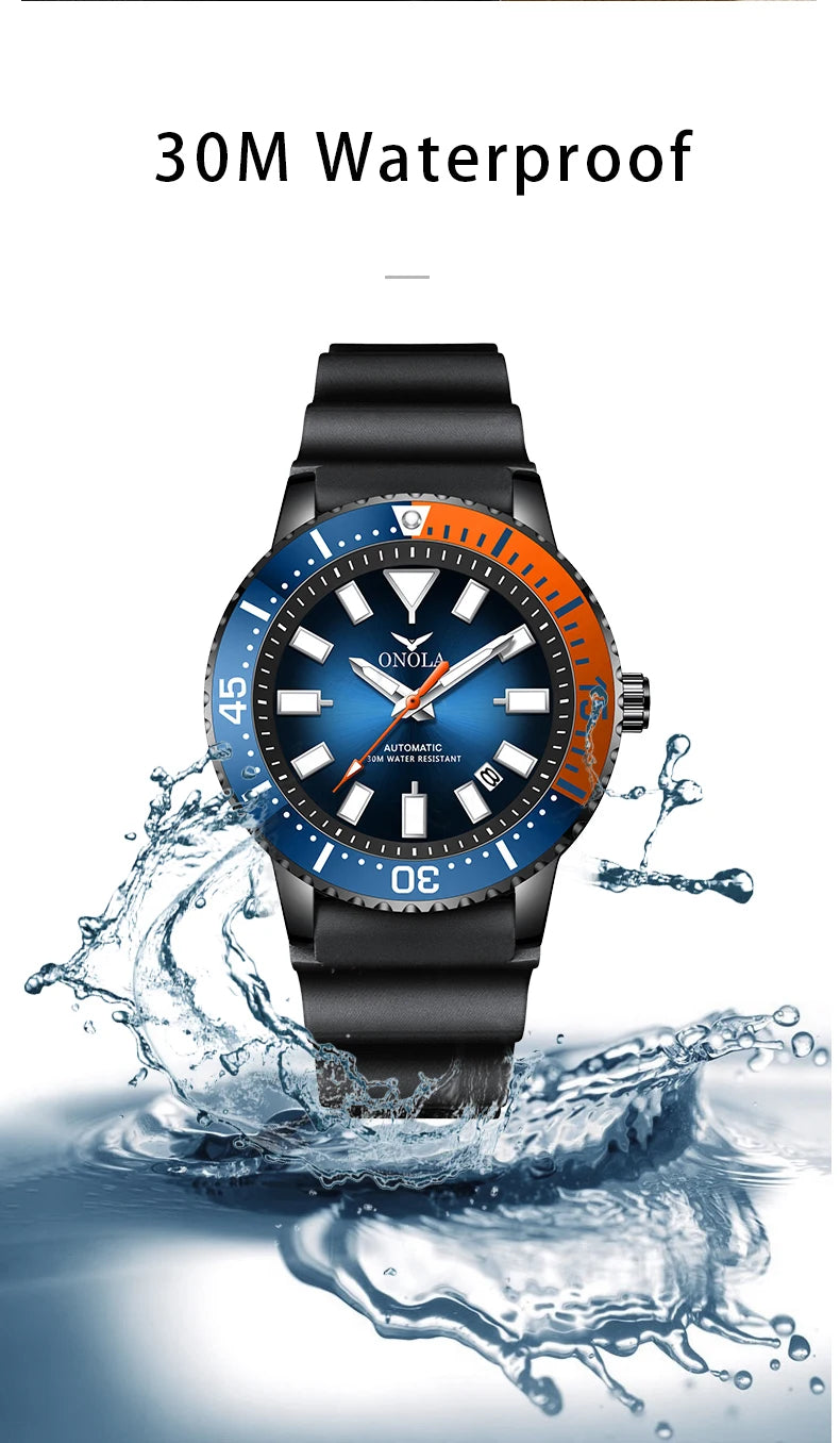 HOT Business Men's Fully Automatic Mechanical Watch ONOLA Genuine Leather Waterproof Casual Watch Men's Clock