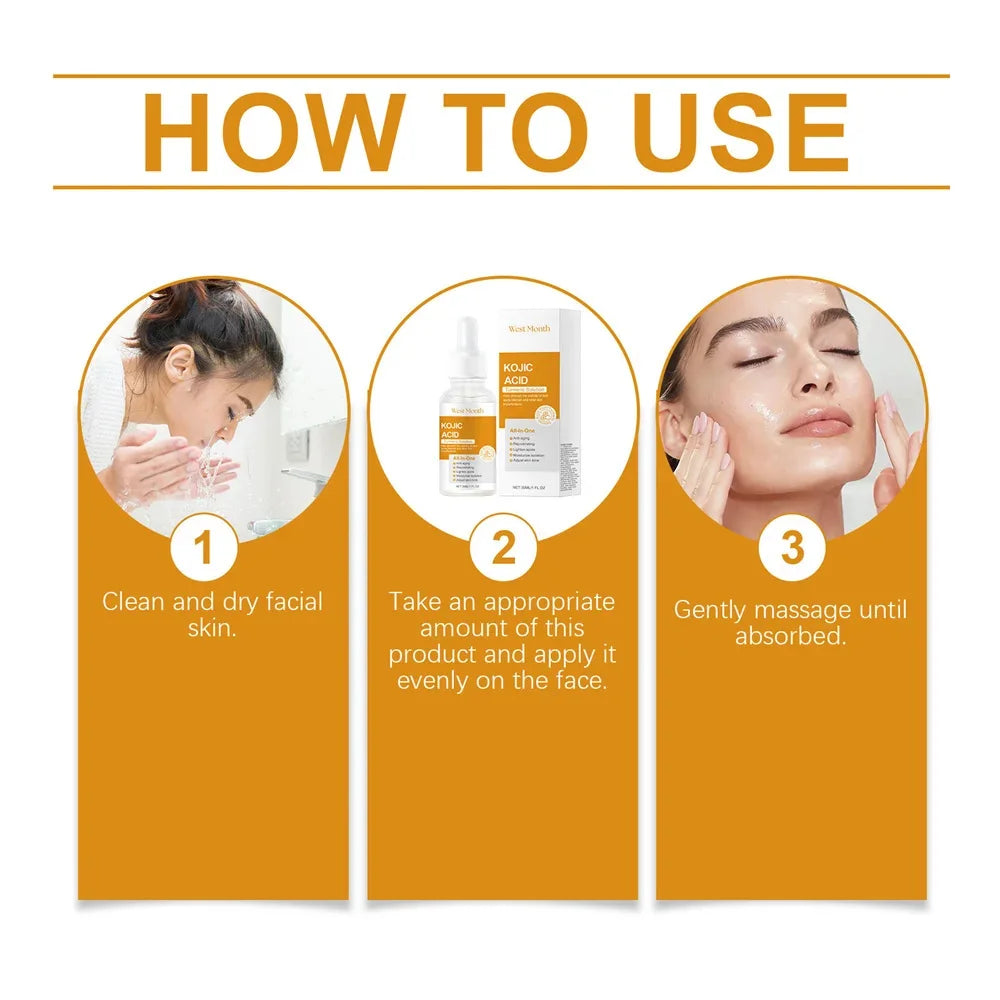 Kojic Acid Freckle Removing Whitening Essence Fade Pigmentation Melasma Dark Spots Corrector Repair Serum Korean Skin Care