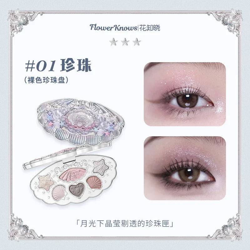 Flower Knows Swan Ballet Eyeshadow 6 Color Palette Matte Shimmer Glitter Mixed Long Lasting Eye Shadow Makeup Flowers Know