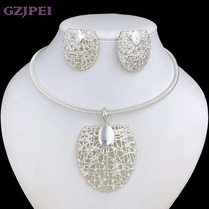 Gold Plated Choker Necklace & Earrings Set for Women – 3pcs
