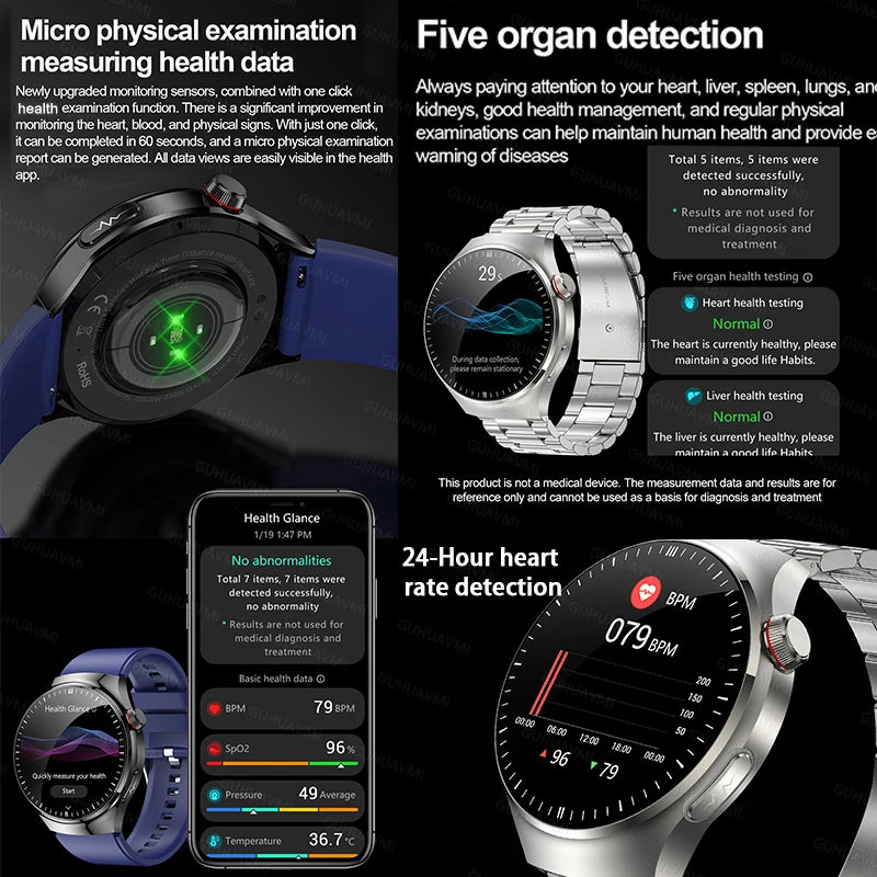 2025 New Men Health Expert Smart Watch Blood Pressure Blood Lipid Uric Acid ECG+PPG Body Temperature NFC HD Bluetooth Call Watch