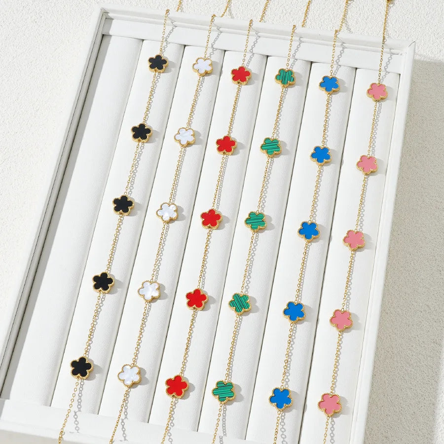 Stainless Steel Bracelet Double Sided Five Leaf Petals Flower Gold Plated Clover Women Fashion Jewelry