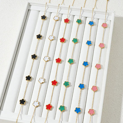 Stainless Steel Bracelet Double Sided Five Leaf Petals Flower Gold Plated Clover Women Fashion Jewelry