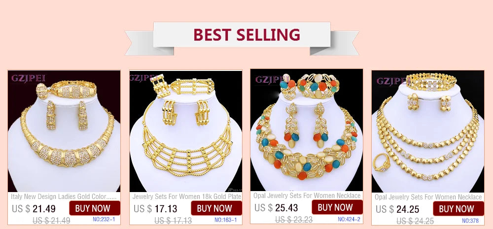 Dubai Jewelry Set For Women 18K Gold Plated Luxury Necklace Earrings Bracelet And Ring Set Jewelry For Wedding Party Trending