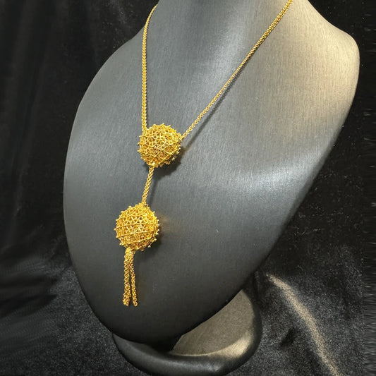 Dubai Fashion Women's Flower Sweater Long Necklace 24K Gold-Plated Middle Eastern Luxury Flower Earrings Copper Jewelry Two-Piec