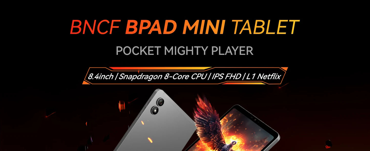 BNCF BPad Mini 8.4" 2K IPS Tablet - Android14 8GB RAM Snapdragon SMD685 6050mAh 4G LTE Widevine L1