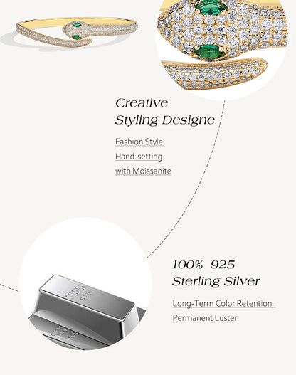 MINTYBOX Snake S925 Silver Moissanite Bracelets for Women Lab Diamond 16-19cm 18k Gold Plated Wedding Luxury Fine Jewelry Gift