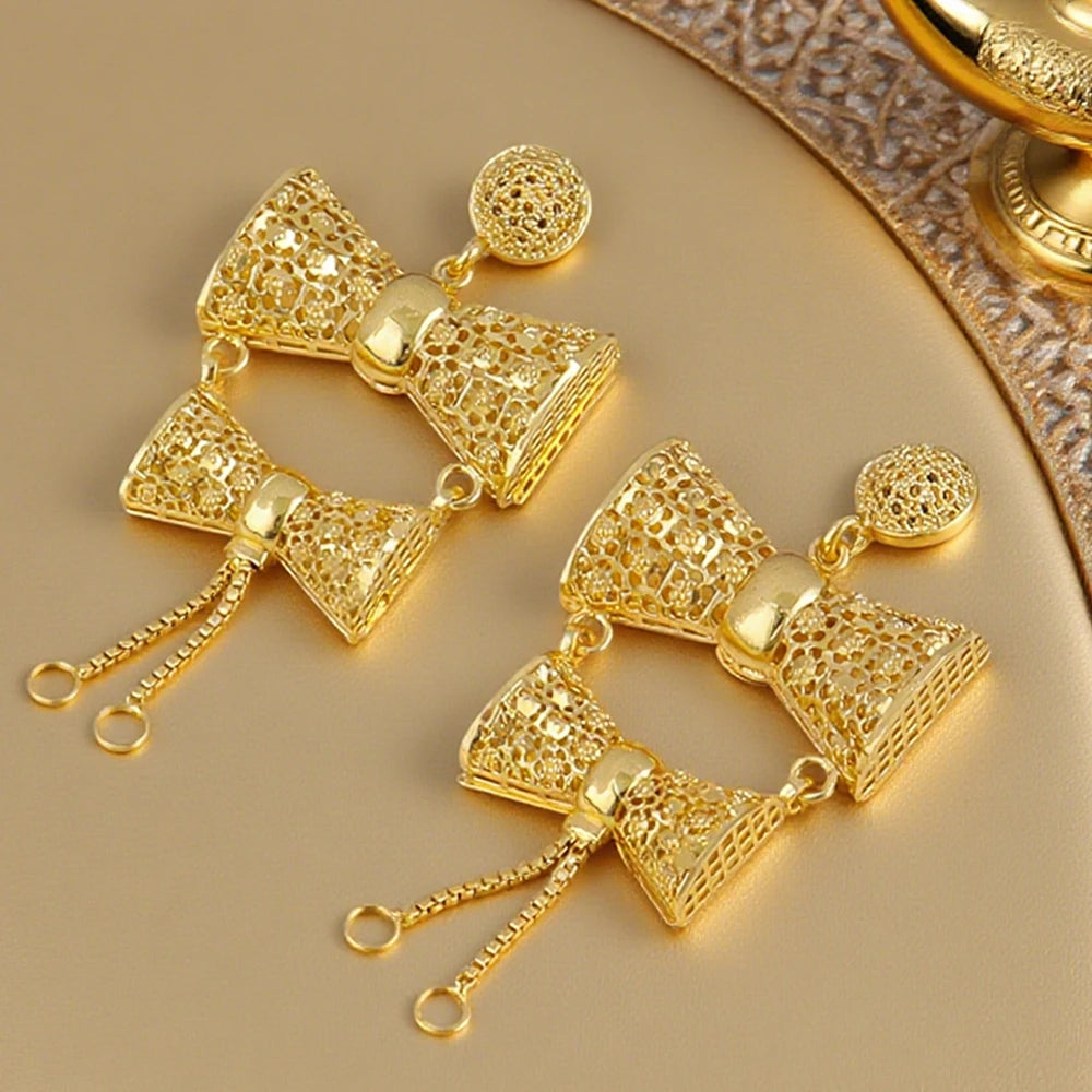 Saudi Arabia 24K Gold Color Jewelry Sets Ethiopia Wedding Necklace Earring Brazilian Arab Bridal Luxury Set Party Gift Two-Piec