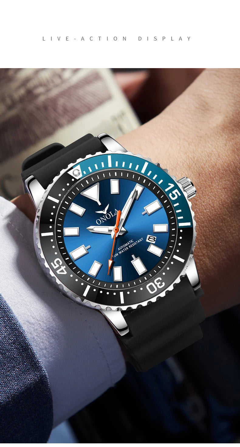 HOT Business Men's Fully Automatic Mechanical Watch ONOLA Genuine Leather Waterproof Casual Watch Men's Clock