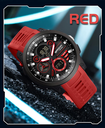 SANDA Men Sport Wristwatch TPU Strap Waterproof Quartz Watch Dual Display Digital Luminous Male Clock Relogio Masculino