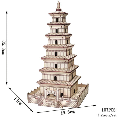 DIY 3D Jigsaw Leifeng Pagoda Wooden Puzzle Wenchang Tower Building Model Game Assembly Constructor Toys For Children Gift