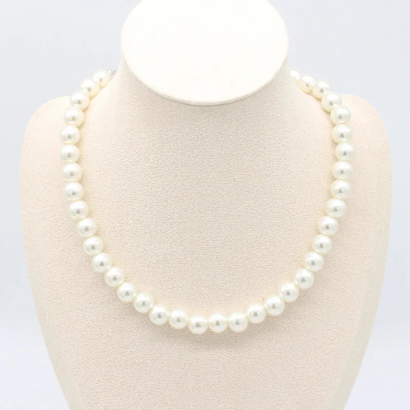 Elegant Round Imitation Pearl Necklace Fashion Women Simple Handmade Strand Bead Clavicle Chain Choker Wedding Jewelry Gift