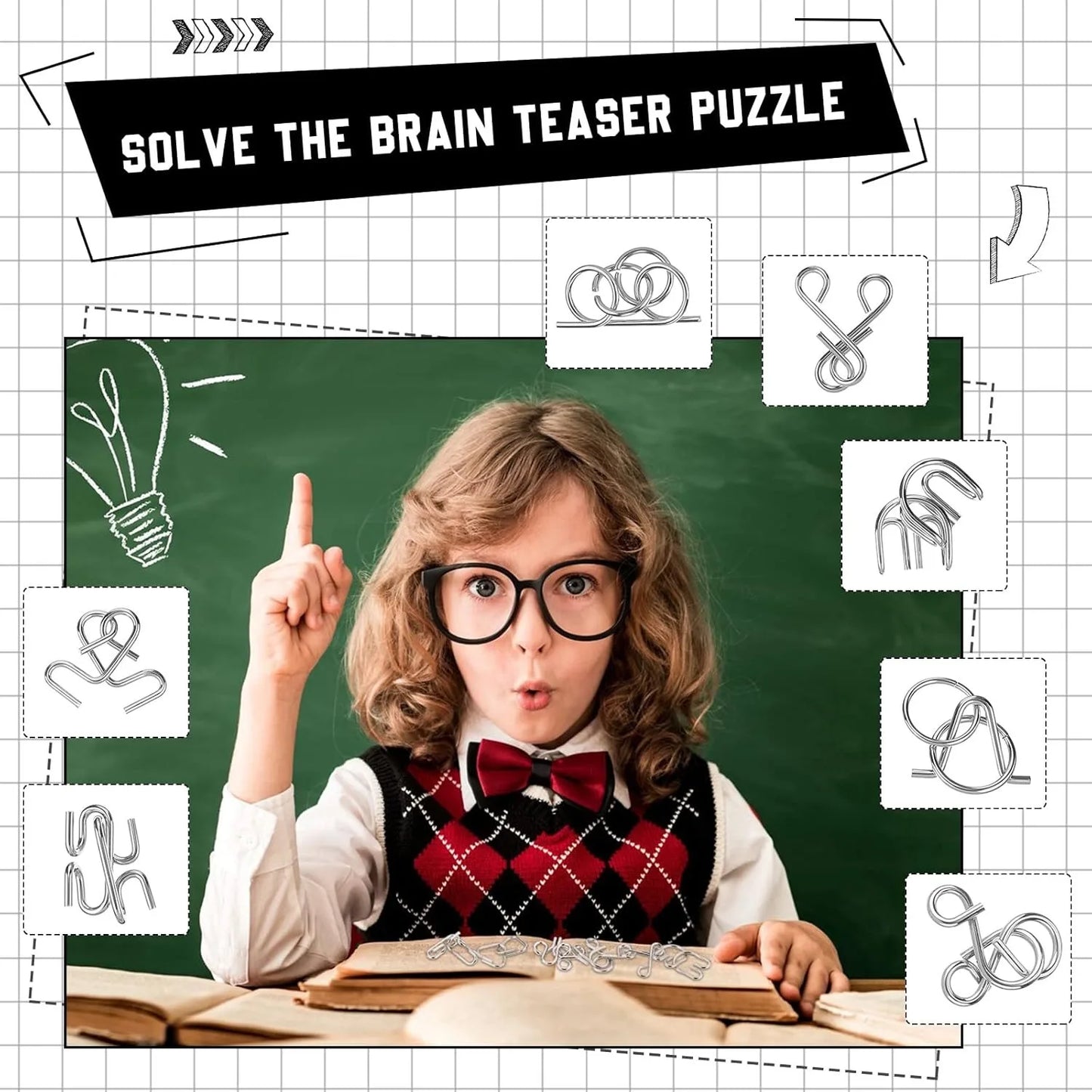 Metal Wire Puzzle Set – IQ Brain Teaser Disentanglement Ring Magic Trick Toy